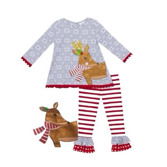 Rare Editions Snow Flakes Reindeer Red Strip Pants  Outfit - Picture 8 of 8